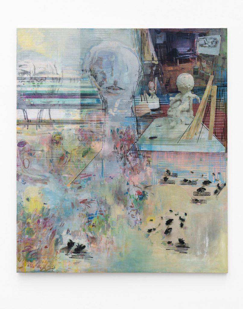 Crucial Head Kicking, 2020, Acryl, Papier auf Leinwand, 230x200 cm, Marcus Oehlen (c)Bärbel Grässlin